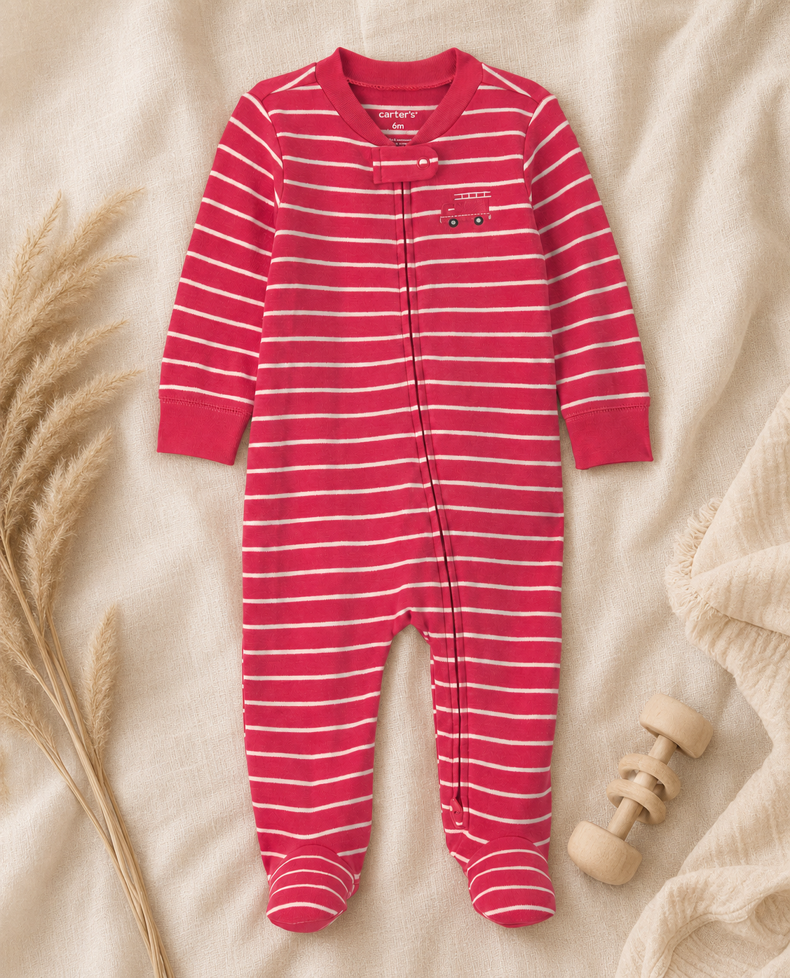 Firetruck Striped 2-Way Zip, gender neutral (Carters)