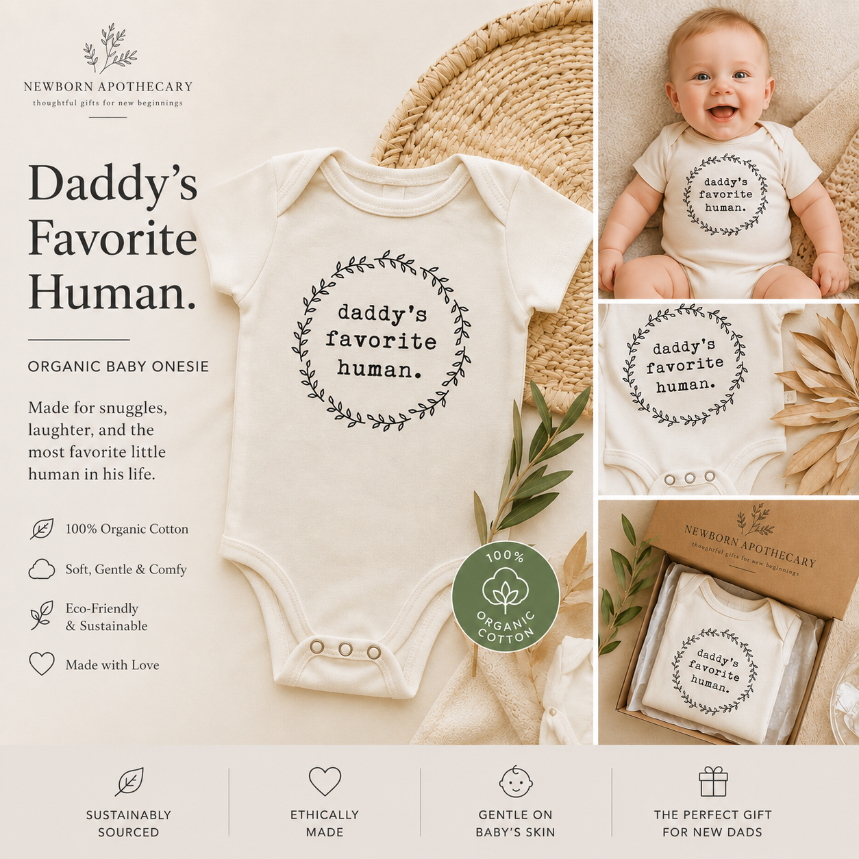 Daddy's Favorite Human Organic Baby Bodysuit by Tenth and Pine