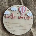 Hello World wood plaque announcement (blue or pink)