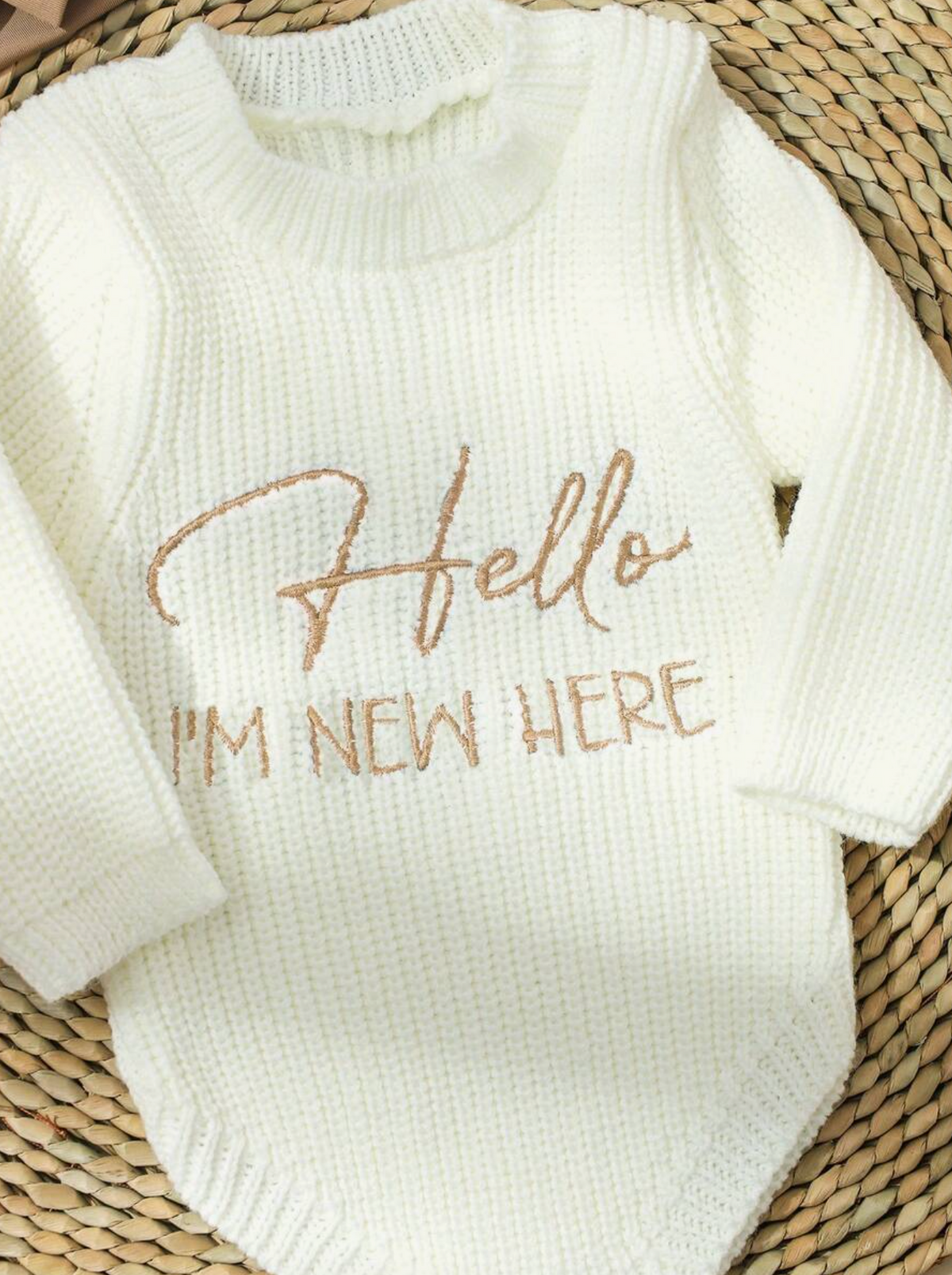 Newborn "HELLO I'M NEW HERE" Embroidered Soft Knit Bodysuit  0-3 months